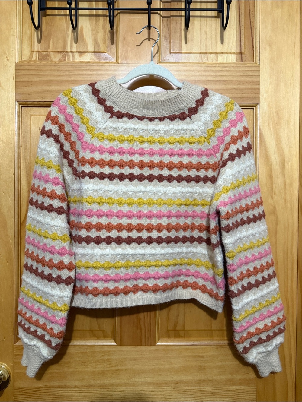 Fab’rik Cozy Multicolor Striped Boxy Cropped Crewneck Woman’s Small Sweater.